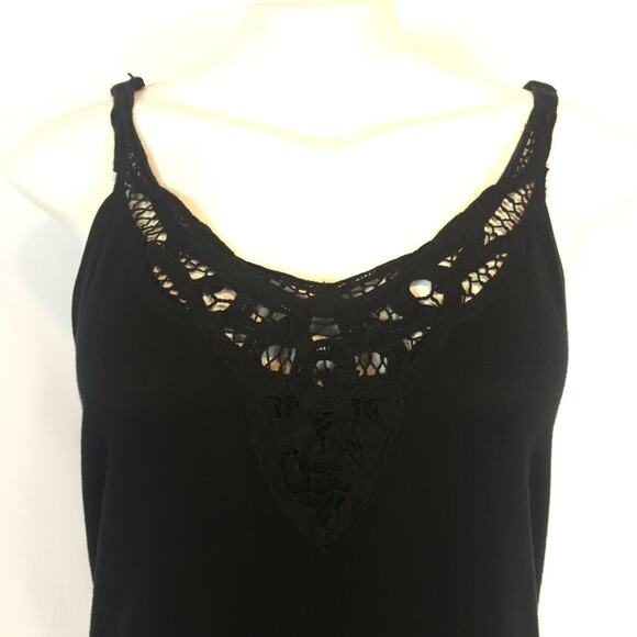 Ann Taylor Loft Black v neck top lace trim - Picture 3 of 6